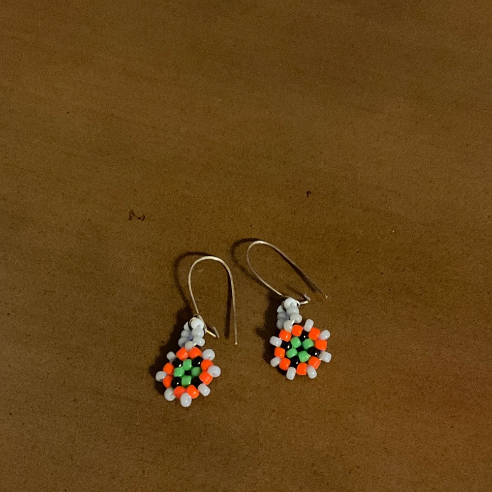 Beaded orange and blue earrings (3 for $15 item)